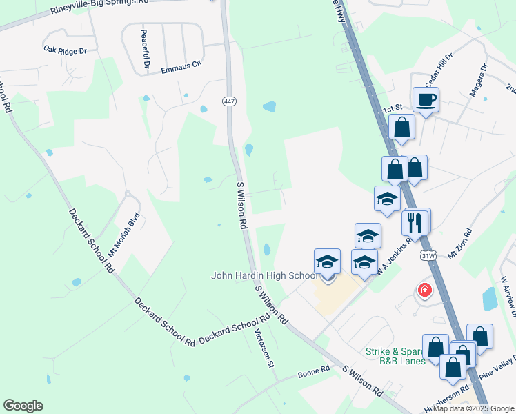 map of restaurants, bars, coffee shops, grocery stores, and more near 5918 South Wilson Road in Elizabethtown