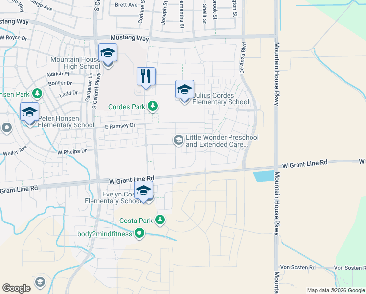 map of restaurants, bars, coffee shops, grocery stores, and more near 291 East Phelps Drive in Tracy