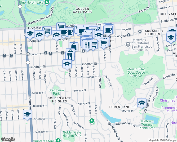 map of restaurants, bars, coffee shops, grocery stores, and more near 1538 9th Avenue in San Francisco