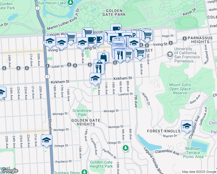 map of restaurants, bars, coffee shops, grocery stores, and more near 1535 10th Avenue in San Francisco