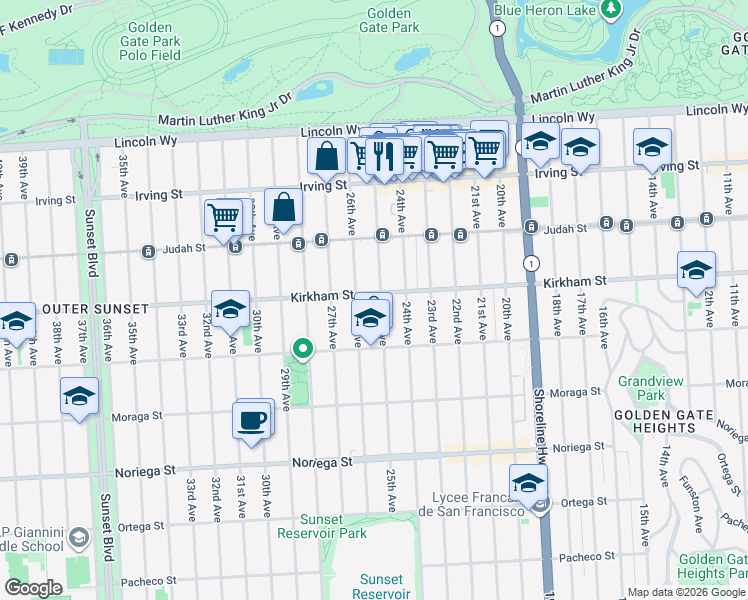 map of restaurants, bars, coffee shops, grocery stores, and more near in San Francisco