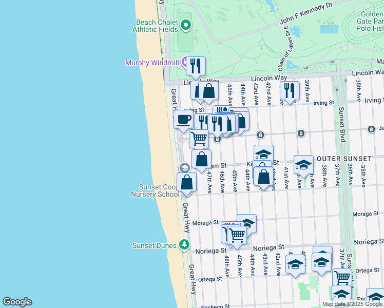 map of restaurants, bars, coffee shops, grocery stores, and more near 1442 48th Avenue in San Francisco