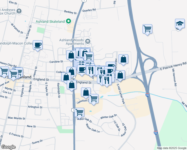 map of restaurants, bars, coffee shops, grocery stores, and more near 26 Trotter Mill Close in Ashland