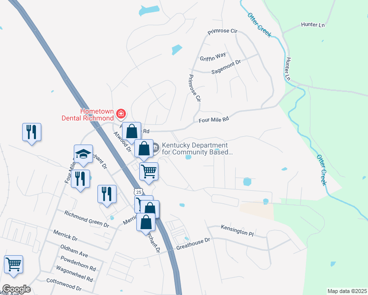 map of restaurants, bars, coffee shops, grocery stores, and more near 1095 Four Mile Road in Richmond