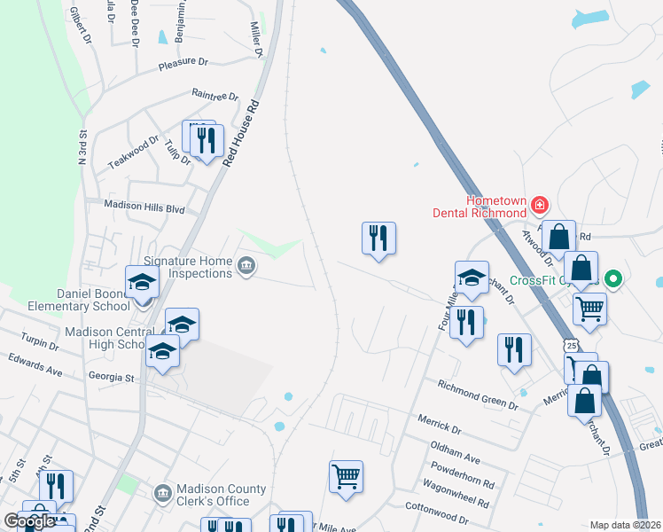 map of restaurants, bars, coffee shops, grocery stores, and more near 6080-6082 Lauren Lane in Richmond