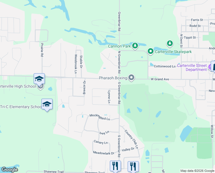 map of restaurants, bars, coffee shops, grocery stores, and more near 1000-1004 Jeffrey Dr in Carterville