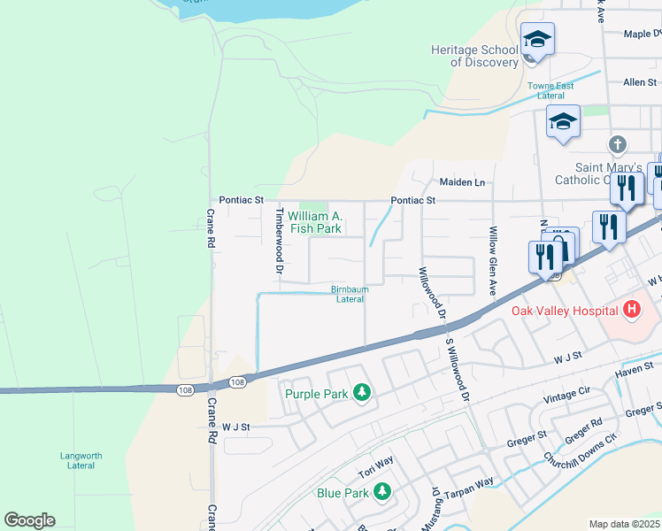 map of restaurants, bars, coffee shops, grocery stores, and more near 2371 Semillion Court in Oakdale