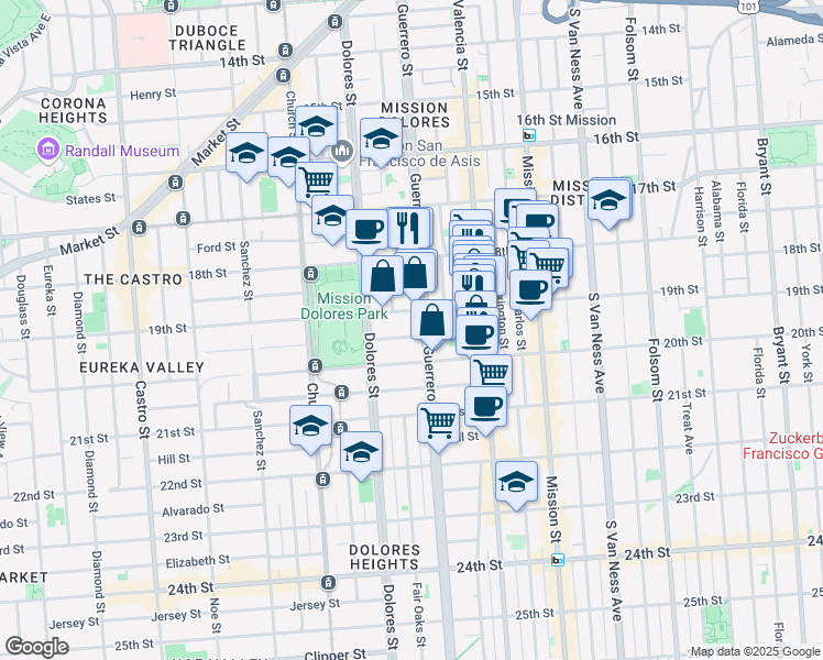 map of restaurants, bars, coffee shops, grocery stores, and more near in San Francisco