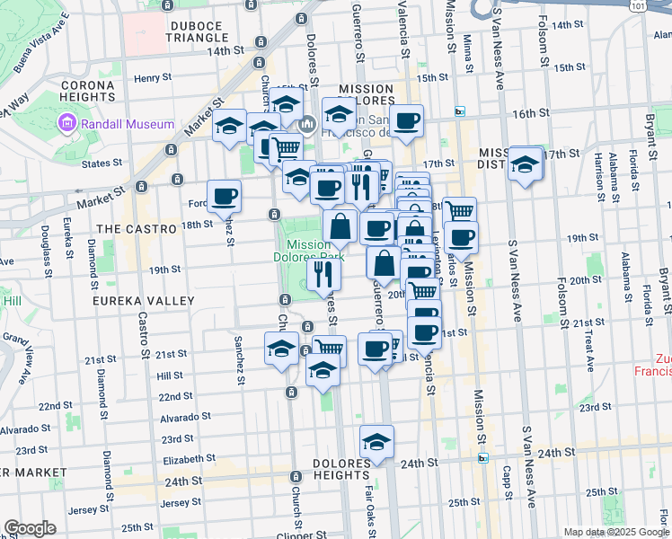 map of restaurants, bars, coffee shops, grocery stores, and more near in San Francisco