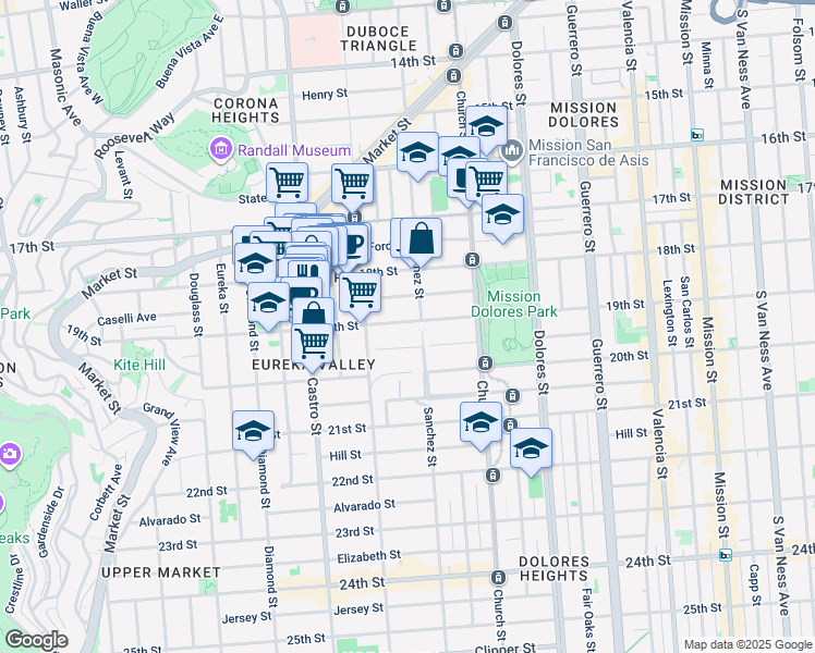 map of restaurants, bars, coffee shops, grocery stores, and more near 580 Sanchez Street in San Francisco