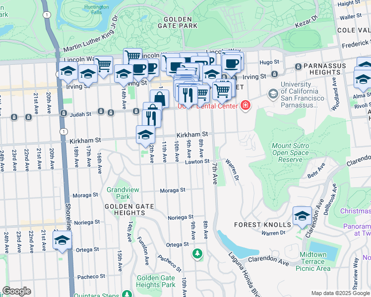 map of restaurants, bars, coffee shops, grocery stores, and more near 1538 9th Avenue in San Francisco