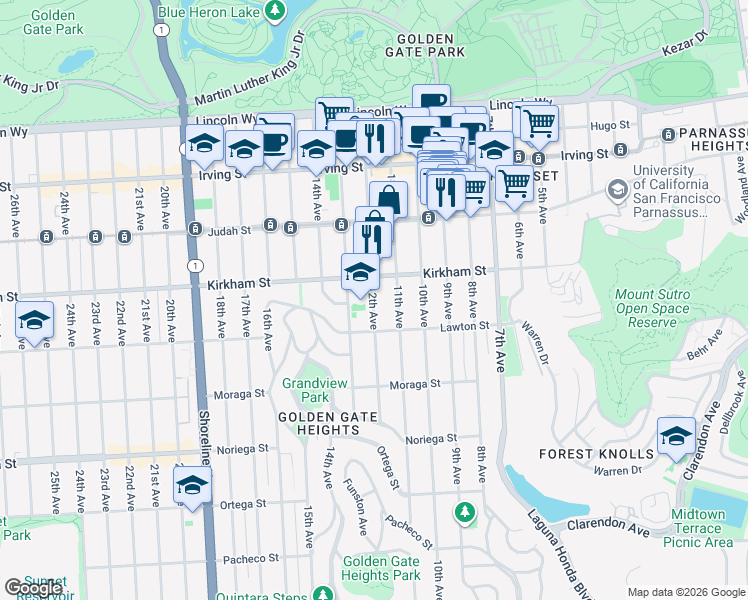 map of restaurants, bars, coffee shops, grocery stores, and more near 1534 12th Avenue in San Francisco
