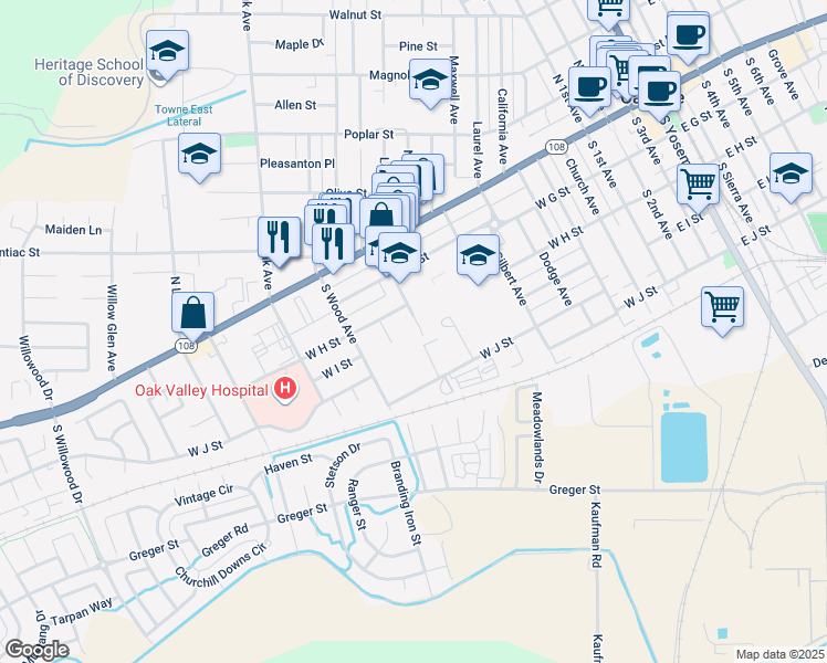 map of restaurants, bars, coffee shops, grocery stores, and more near 350 Hinkley Avenue in Oakdale
