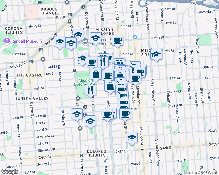 map of restaurants, bars, coffee shops, grocery stores, and more near in San Francisco