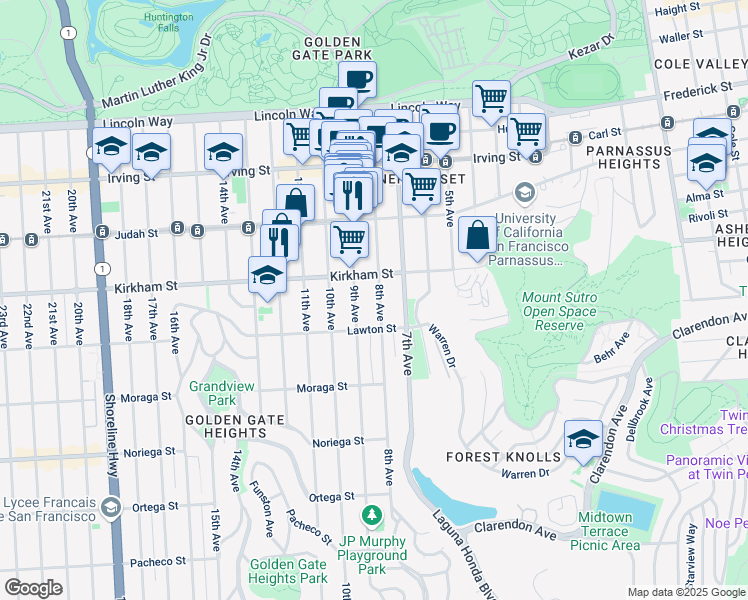 map of restaurants, bars, coffee shops, grocery stores, and more near 1540 8th Avenue in San Francisco