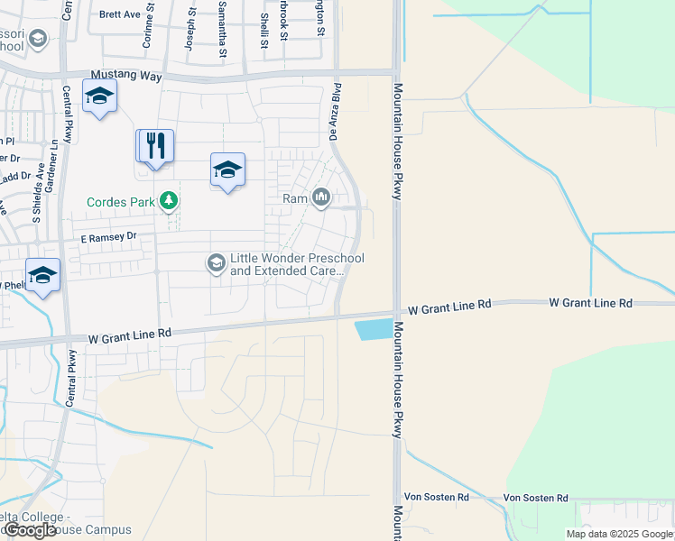 map of restaurants, bars, coffee shops, grocery stores, and more near 1480 Dairy Drive in Tracy
