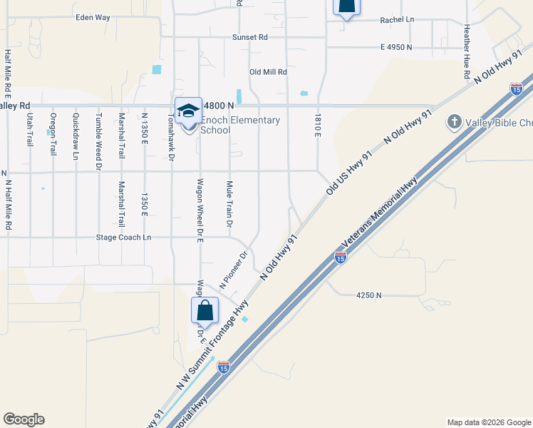 map of restaurants, bars, coffee shops, grocery stores, and more near 4516 North Pioneer Drive in Enoch