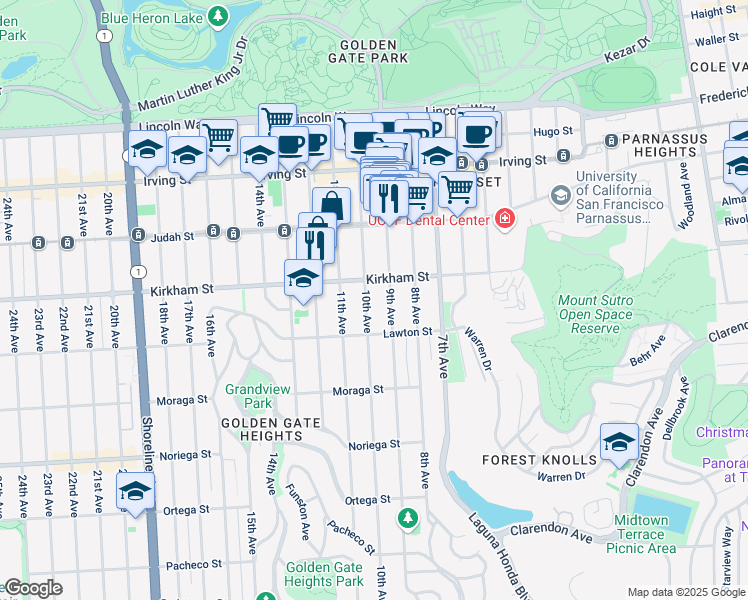 map of restaurants, bars, coffee shops, grocery stores, and more near 1538 9th Avenue in San Francisco