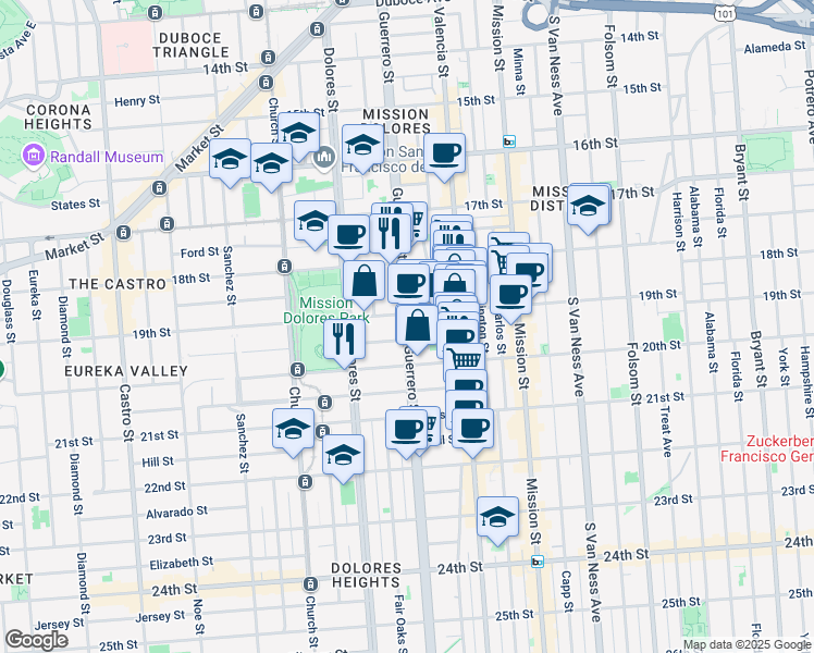 map of restaurants, bars, coffee shops, grocery stores, and more near in San Francisco