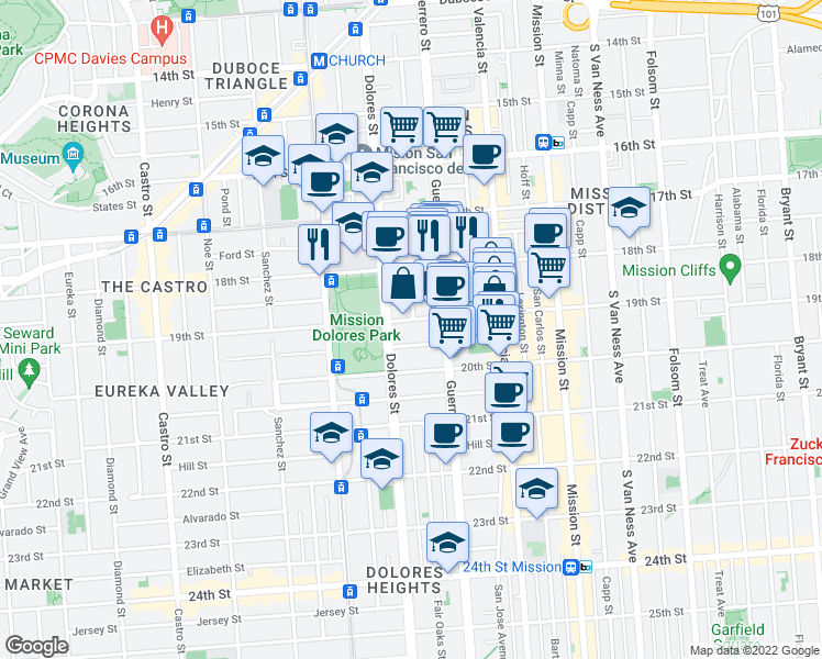 map of restaurants, bars, coffee shops, grocery stores, and more near in San Francisco