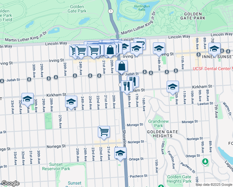 map of restaurants, bars, coffee shops, grocery stores, and more near 1514 20th Avenue in San Francisco