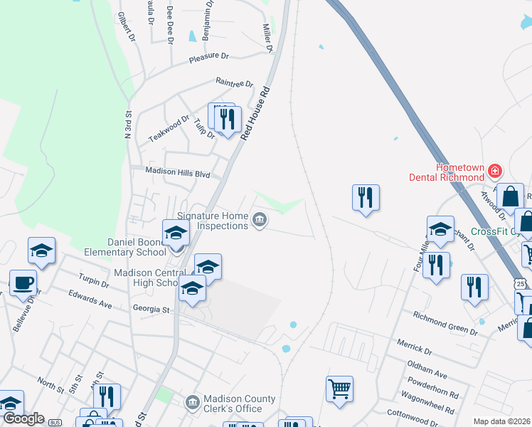 map of restaurants, bars, coffee shops, grocery stores, and more near 117 Golfview Drive in Richmond