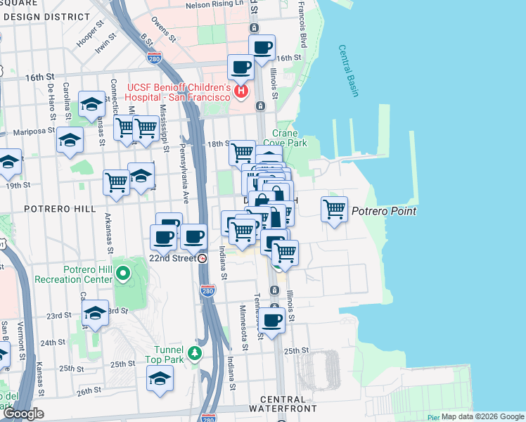 map of restaurants, bars, coffee shops, grocery stores, and more near 2353 3rd Street in San Francisco