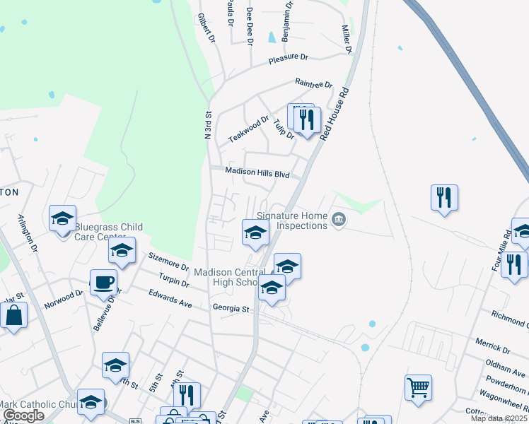 map of restaurants, bars, coffee shops, grocery stores, and more near 400 Mount Rushmore Drive in Richmond