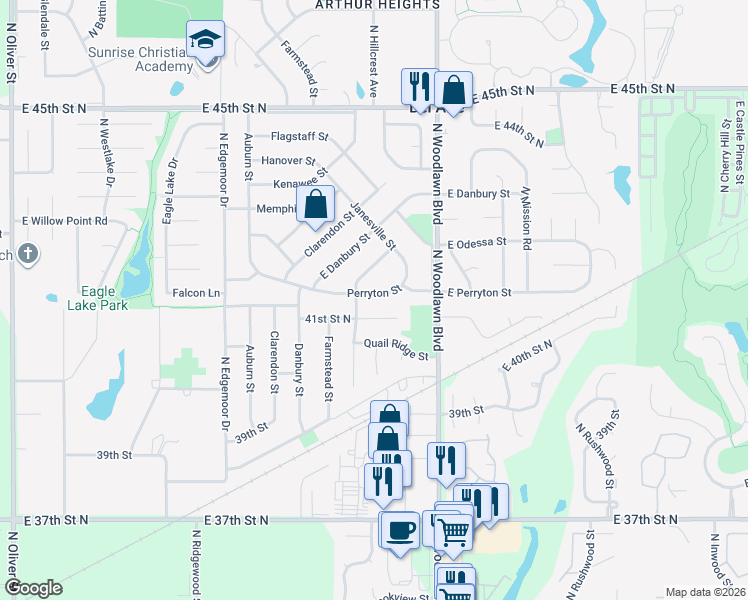 map of restaurants, bars, coffee shops, grocery stores, and more near 6200 E 41st Cir N in Bel Aire