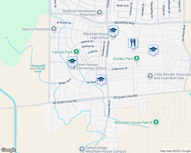 map of restaurants, bars, coffee shops, grocery stores, and more near 210 Ramsey Drive in Tracy