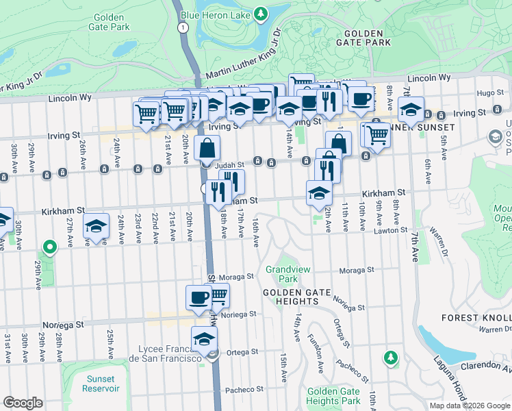 map of restaurants, bars, coffee shops, grocery stores, and more near in San Francisco