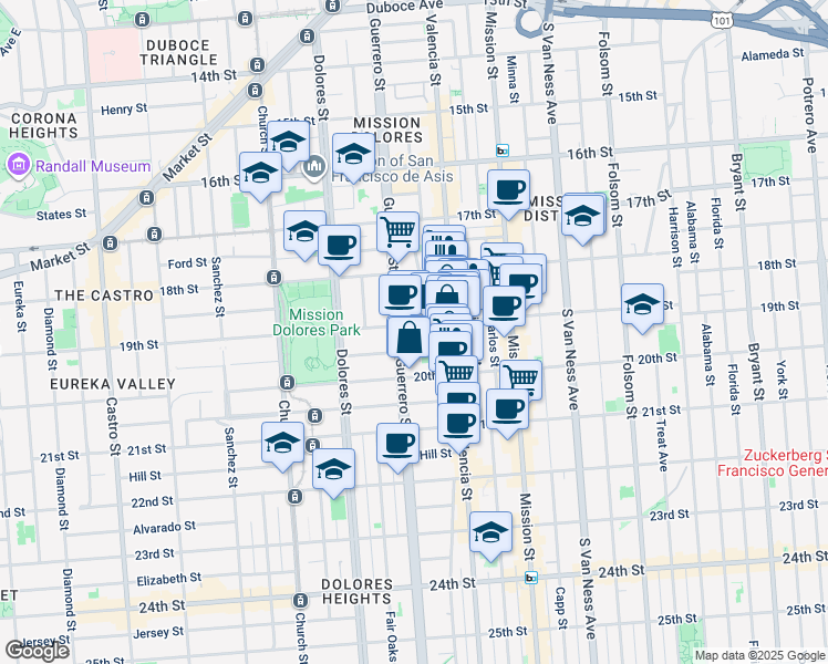 map of restaurants, bars, coffee shops, grocery stores, and more near in San Francisco