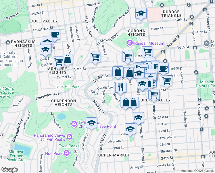 map of restaurants, bars, coffee shops, grocery stores, and more near in San Francisco