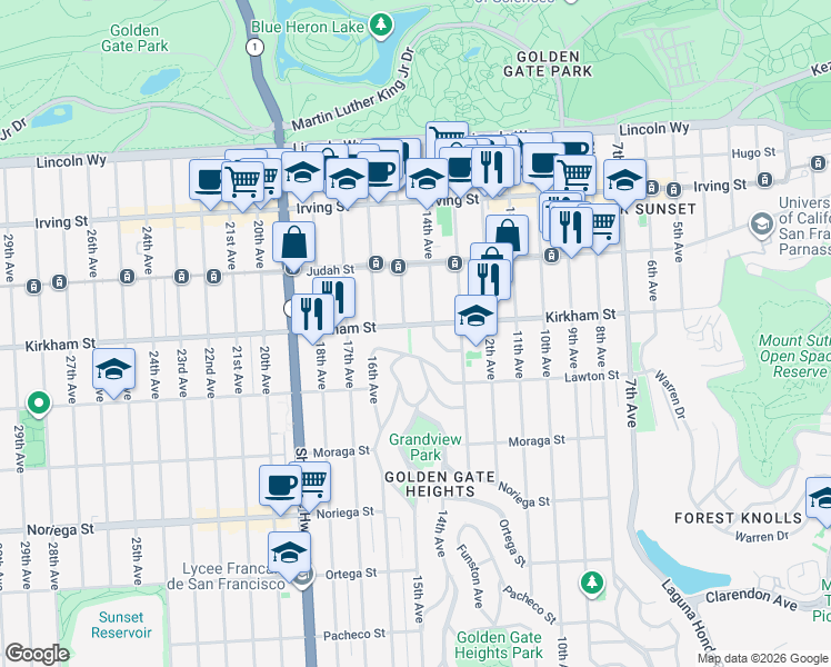 map of restaurants, bars, coffee shops, grocery stores, and more near 1525 15th Avenue in San Francisco