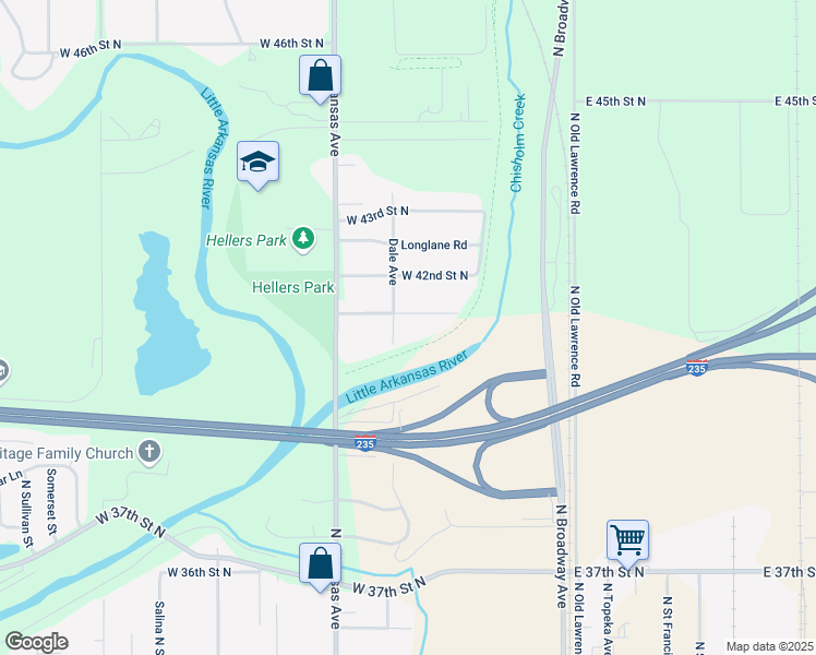 map of restaurants, bars, coffee shops, grocery stores, and more near 4100-4198 Dale Avenue in Wichita