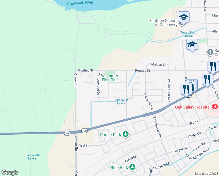 map of restaurants, bars, coffee shops, grocery stores, and more near 2371 Semillion Court in Oakdale