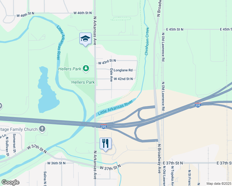 map of restaurants, bars, coffee shops, grocery stores, and more near 4100-4198 Dale Avenue in Wichita