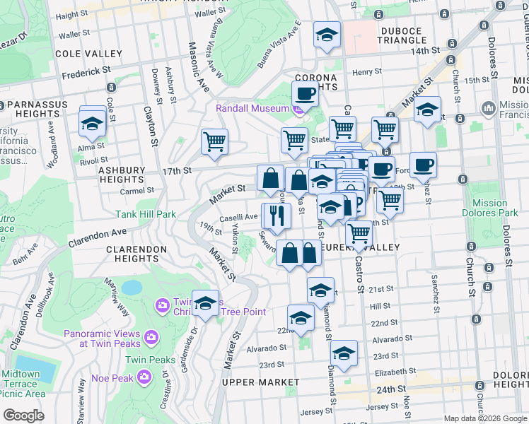 map of restaurants, bars, coffee shops, grocery stores, and more near in San Francisco