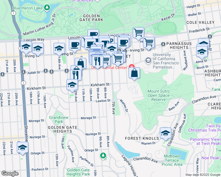 map of restaurants, bars, coffee shops, grocery stores, and more near 1540 8th Avenue in San Francisco