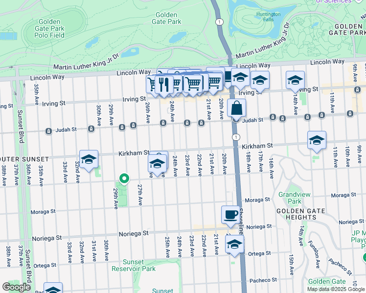 map of restaurants, bars, coffee shops, grocery stores, and more near 1506 23rd Avenue in San Francisco