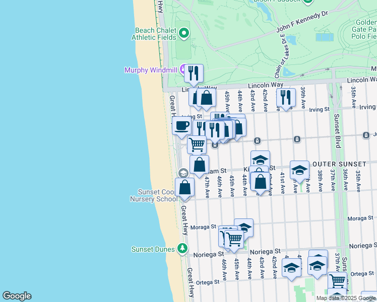map of restaurants, bars, coffee shops, grocery stores, and more near 1442 48th Avenue in San Francisco