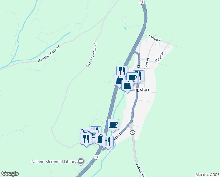map of restaurants, bars, coffee shops, grocery stores, and more near 9 Ridge Drive in Lovingston