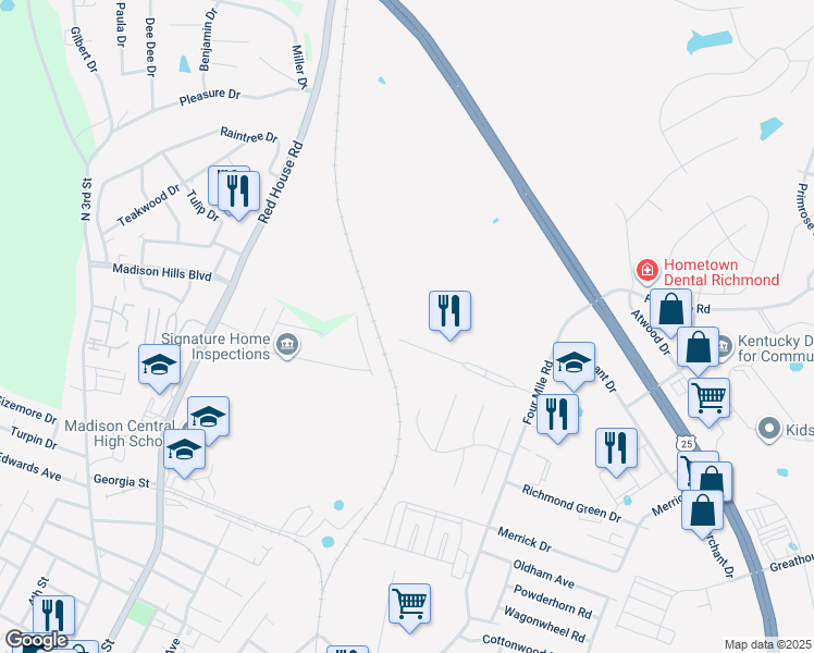 map of restaurants, bars, coffee shops, grocery stores, and more near 6080-6082 Lauren Lane in Richmond
