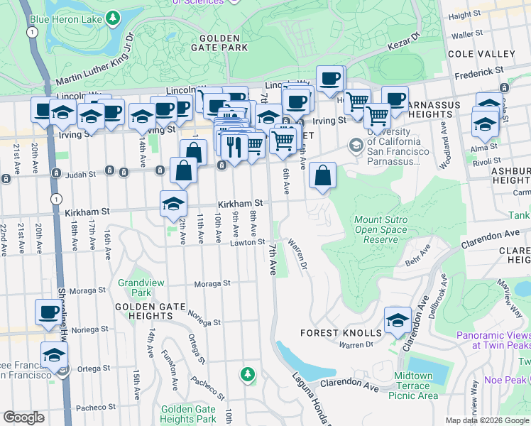 map of restaurants, bars, coffee shops, grocery stores, and more near 1540 8th Avenue in San Francisco