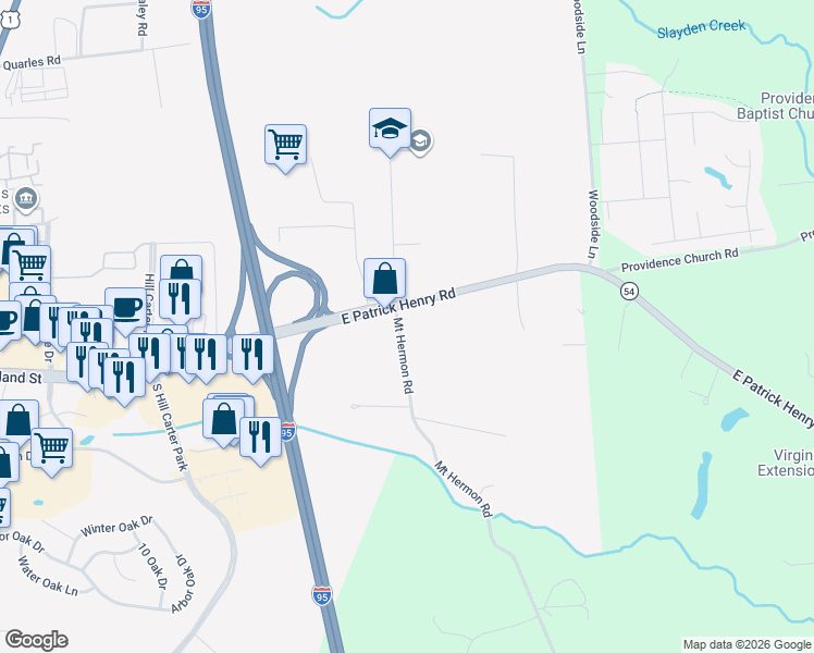 map of restaurants, bars, coffee shops, grocery stores, and more near 10267 East Patrick Henry Road in Ashland