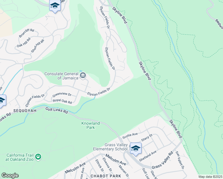 map of restaurants, bars, coffee shops, grocery stores, and more near 347 Elysian Fields Drive in Oakland