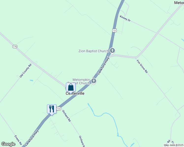 map of restaurants, bars, coffee shops, grocery stores, and more near 20328 Lankford Highway in Parksley