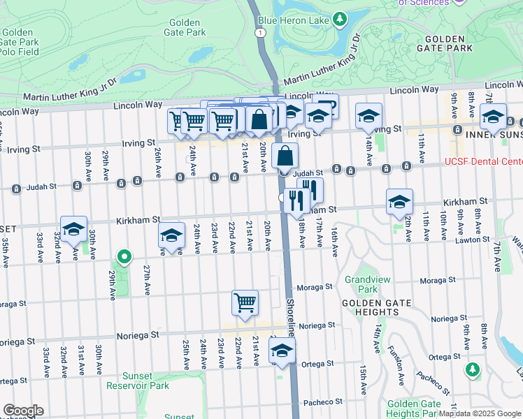 map of restaurants, bars, coffee shops, grocery stores, and more near 1514 20th Avenue in San Francisco