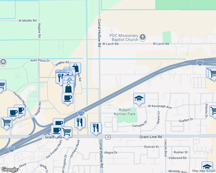 map of restaurants, bars, coffee shops, grocery stores, and more near 21936 Corral Hollow Road in Tracy
