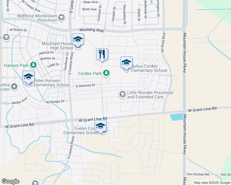 map of restaurants, bars, coffee shops, grocery stores, and more near 291 East Phelps Drive in Tracy